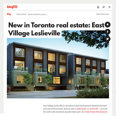 Blog TO Article Featuring East Village Leslieville