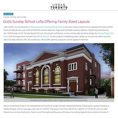 Urban Toronto Article Featuring Sunday School Lofts Suite Layouts