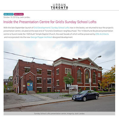 Urban Toronto Article Featuring Sunday School Lofts Presentation Centre